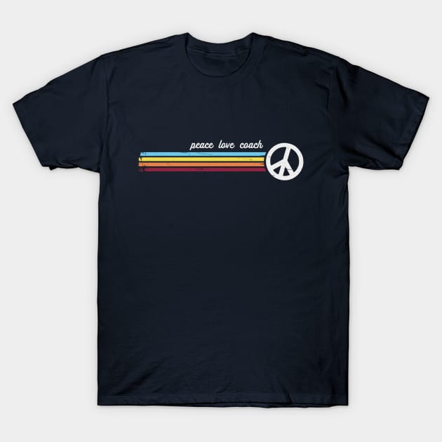 Retro Stripes Peace Love Coach T-Shirt by Jitterfly